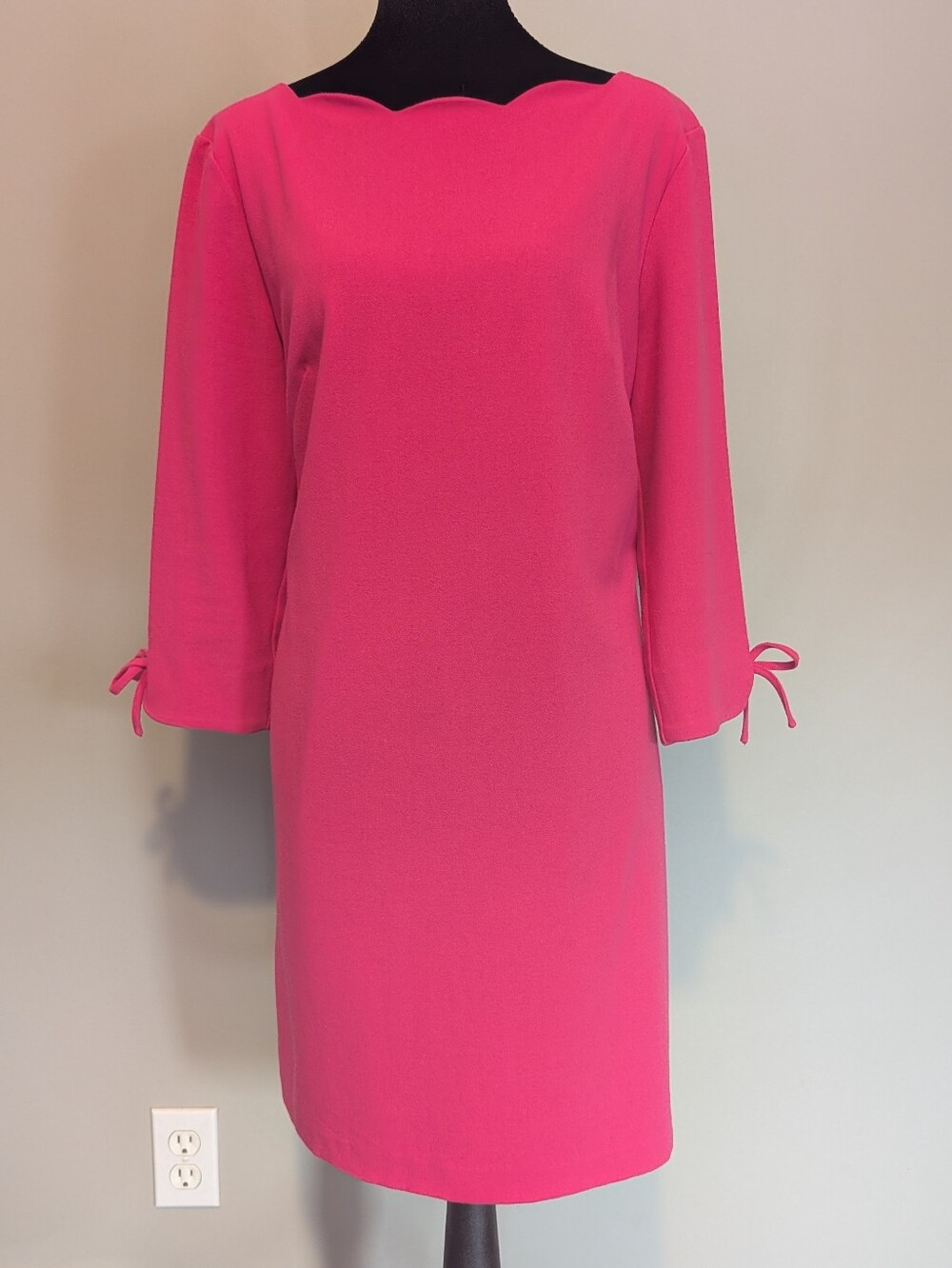 Talbots Bright Fuchsia Long-Sleeve Shift Dress with Tie Cuffs